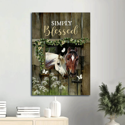 Horse Painting Lovely Butterfly Happy Horse Stable Simply Blessed Canvas Wall Art - Christian Gift