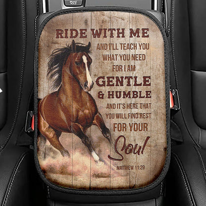 Horse Ride With Me Seat Box Cover, Christian Car Center Console Cover, Bible Verse Car Interior Accessories