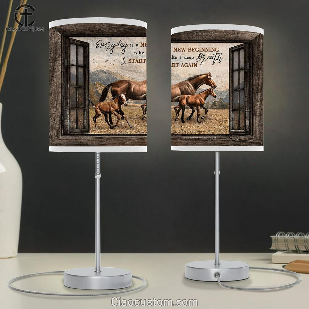 Horse Running In Grassland Every Is A New Beginning Table Lamp Prints - Religious Table Lamp Art - Christian Home Decor