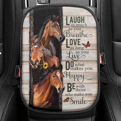 Horse Small Sunflower Orange Butterfly Laugh As Much As You Breathe Seat Box Cover, Bible Car Center Console Cover, Religious Car Interior Accessories