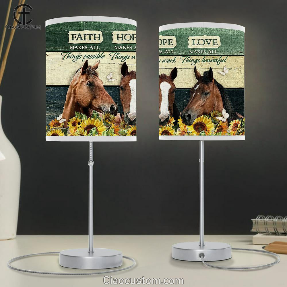 Horse Sunflower Fence Faith Makes All Things Possible Lamp Art Table Lamp - Christian Room Decor - Gifts For Horse Lovers