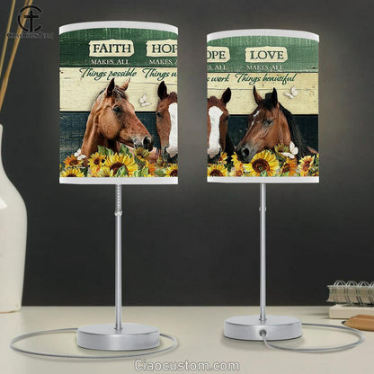 Horse Sunflower Fence Faith Makes All Things Possible Lamp Art Table Lamp - Christian Room Decor - Gifts For Horse Lovers