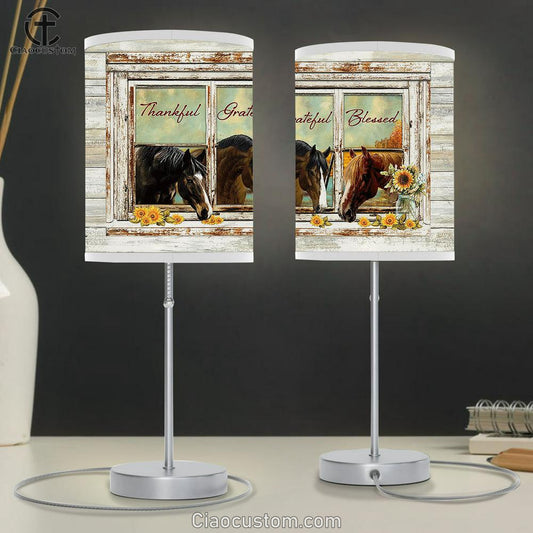 Horse Sunflower Thankful Grateful Blesses Lamp Art Table Lamp - Christian Room Decor - Gifts For Horse Lovers