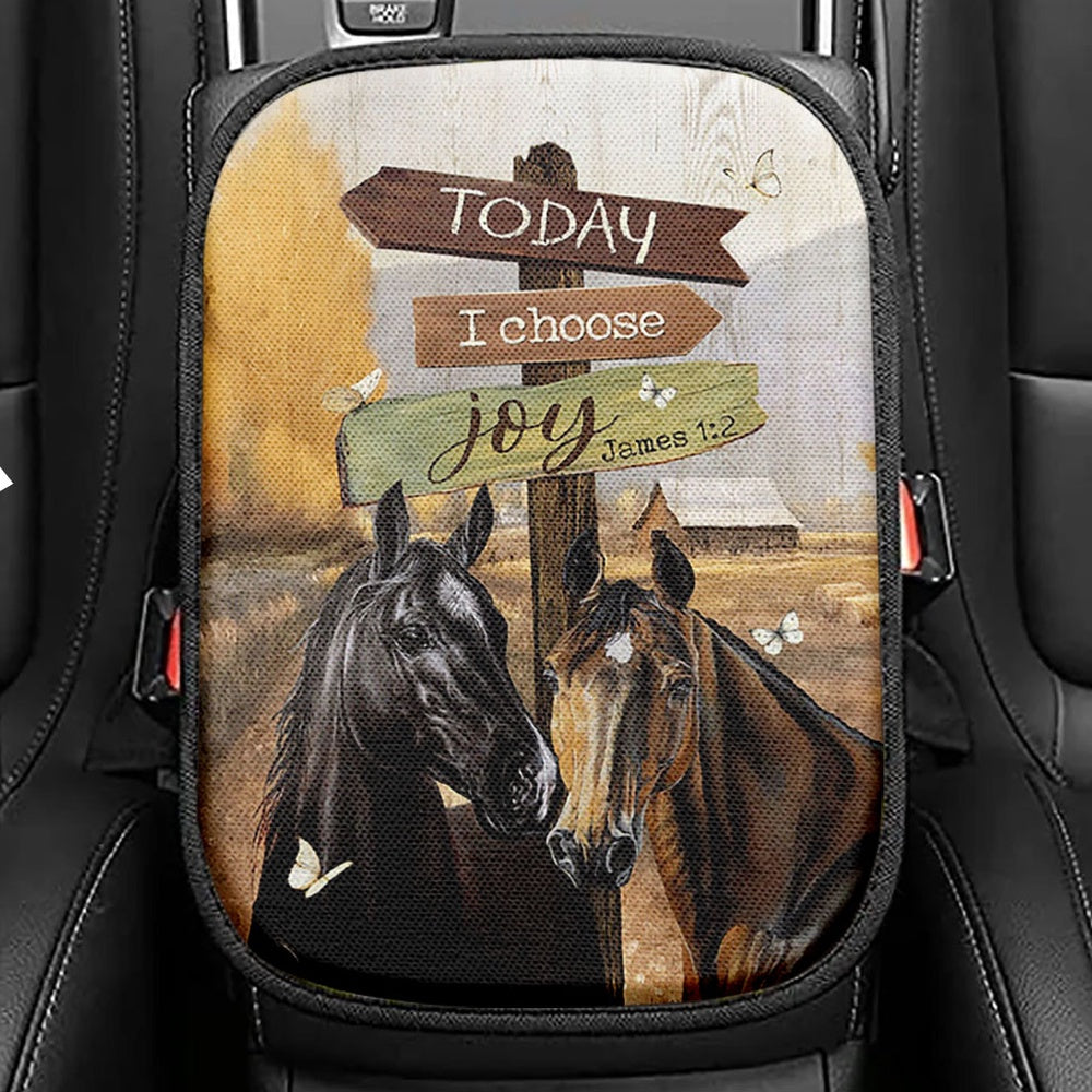 Horse Today I Choose Joy Seat Box Cover, Christian Car Center Console Cover, Bible Verse Car Interior Accessories
