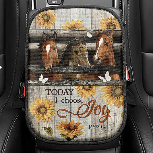 Horse Vintage Sunflower Today I Choose Joy Seat Box Cover, Christian Car Center Console Cover, Gift For Horse Lover