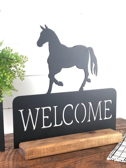 Horse Welcome Sign Farmhouse Welcome Sign Ranch Sign Horse Decor Metal Art Sign With Base Horse Sign Rustic Metal Sign Farm Sign