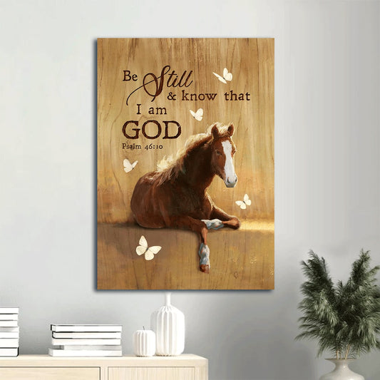 Horse White Butterfly Yellow Background Be Still And Know That I Am God Canvas Wall Art - Christian Gift