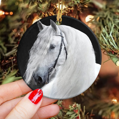 Horse White In Black Circle Ornament - Christmas Ornament - Ciaocustom