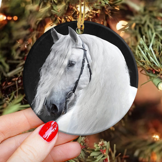 Horse White In Black Circle Ornament - Christmas Ornament - Ciaocustom