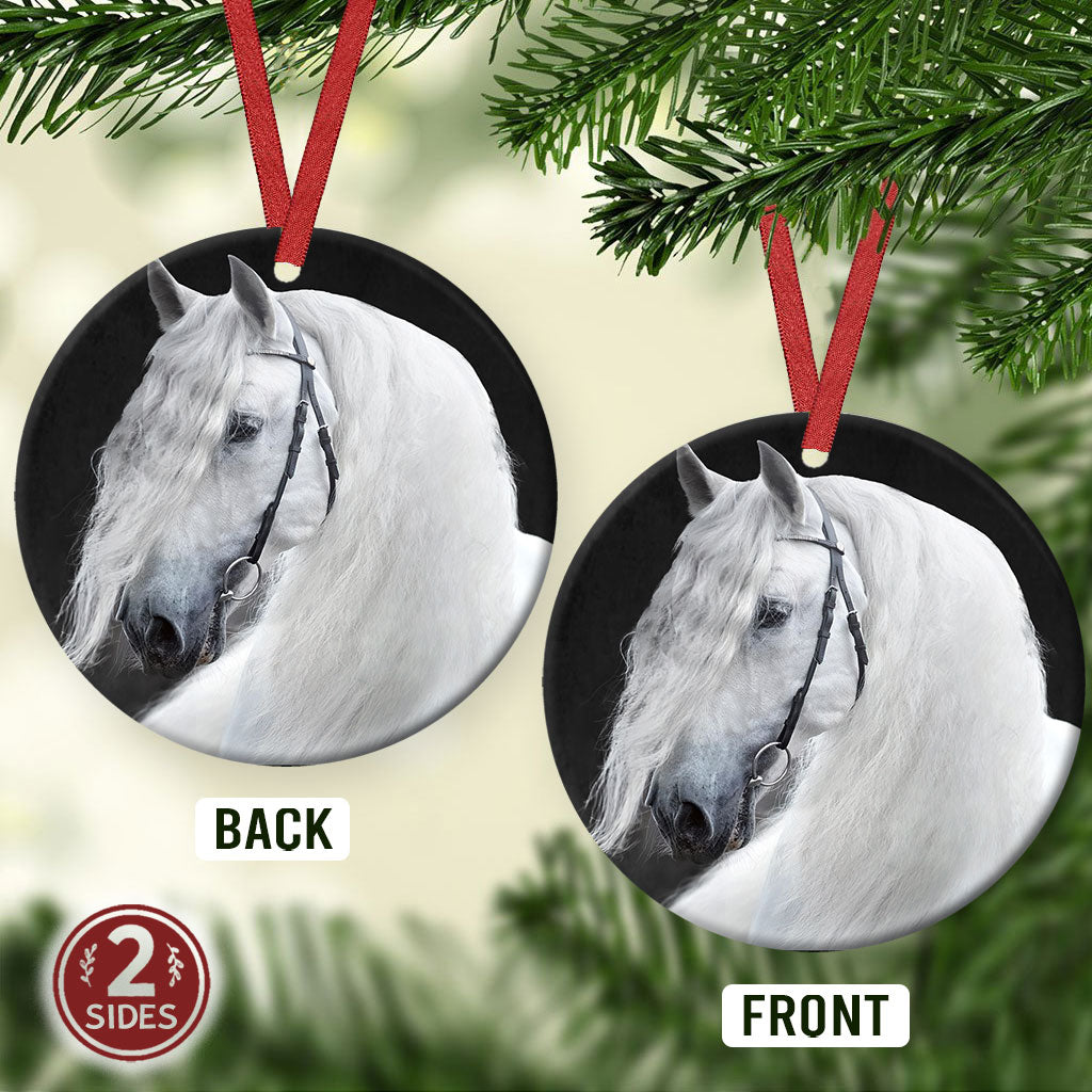 Horse White In Black Circle Ornament - Christmas Ornament - Ciaocustom