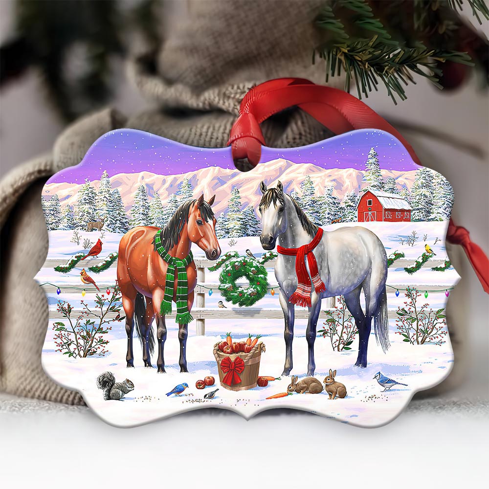 Horse Winter Farm Metal Ornament - Christmas Ornament - Christmas Gift