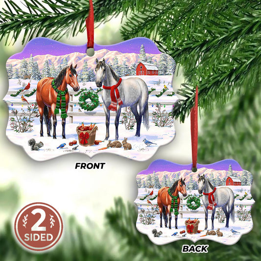 Horse Winter Farm Metal Ornament - Christmas Ornament - Christmas Gift