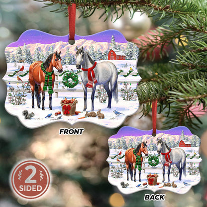 Horse Winter Farm Metal Ornament - Christmas Ornament - Christmas Gift