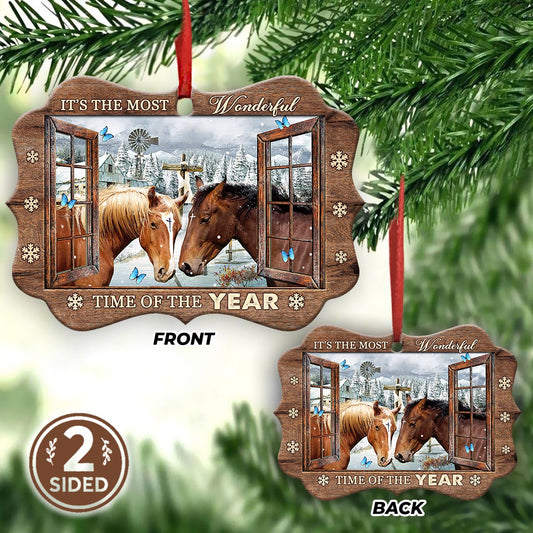 Horse Wonderful Time Of The Year 2 Metal Ornament - Christmas Ornament - Christmas Gift