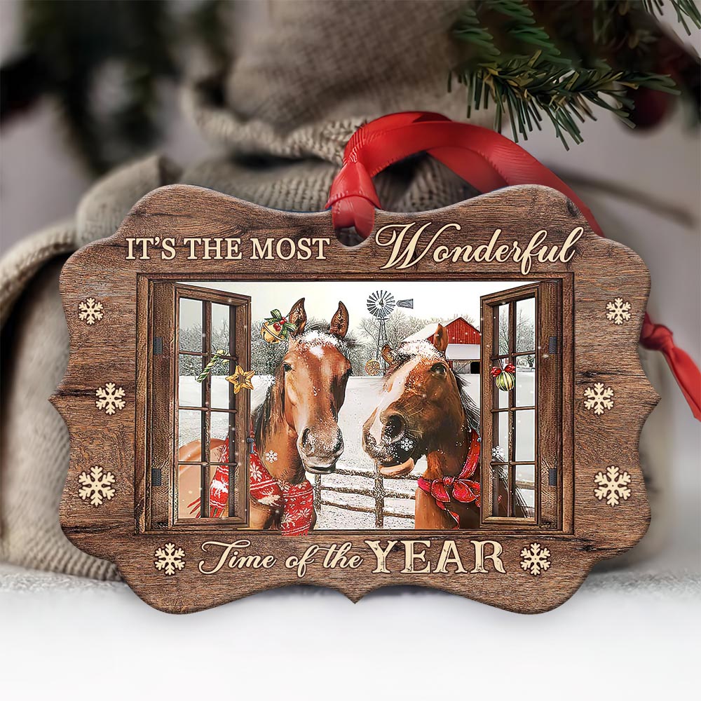 Horse Wonderful Time Of The Year Metal Ornament - Christmas Ornament - Christmas Gift
