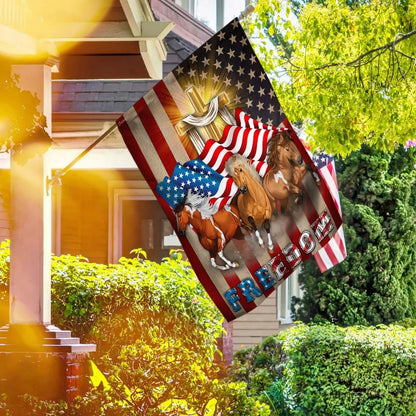 Horses Christian Cross American Flag - Outdoor Christian House Flag - Christian Garden Flags