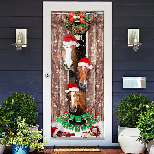 Horses Christmas Snow Barn Door Cover - Christmas Horse Decor - Christmas Outdoor Decoration
