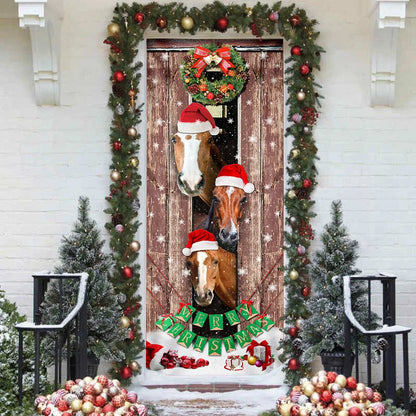 Horses Christmas Snow Barn Door Cover - Christmas Horse Decor - Christmas Outdoor Decoration