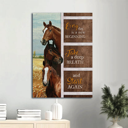 Horses Rice Field Countryside Painting Every Day Is A New Beginning Canvas Wall Art - Christian Gift