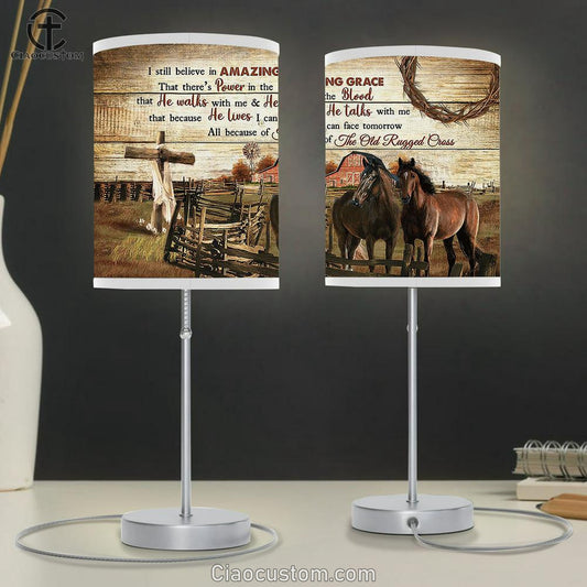 Horses Wooden Fence I Still Believe In Amazing Grace Lamp Art Table Lamp - Christian Room Decor - Gifts For Horse Lovers