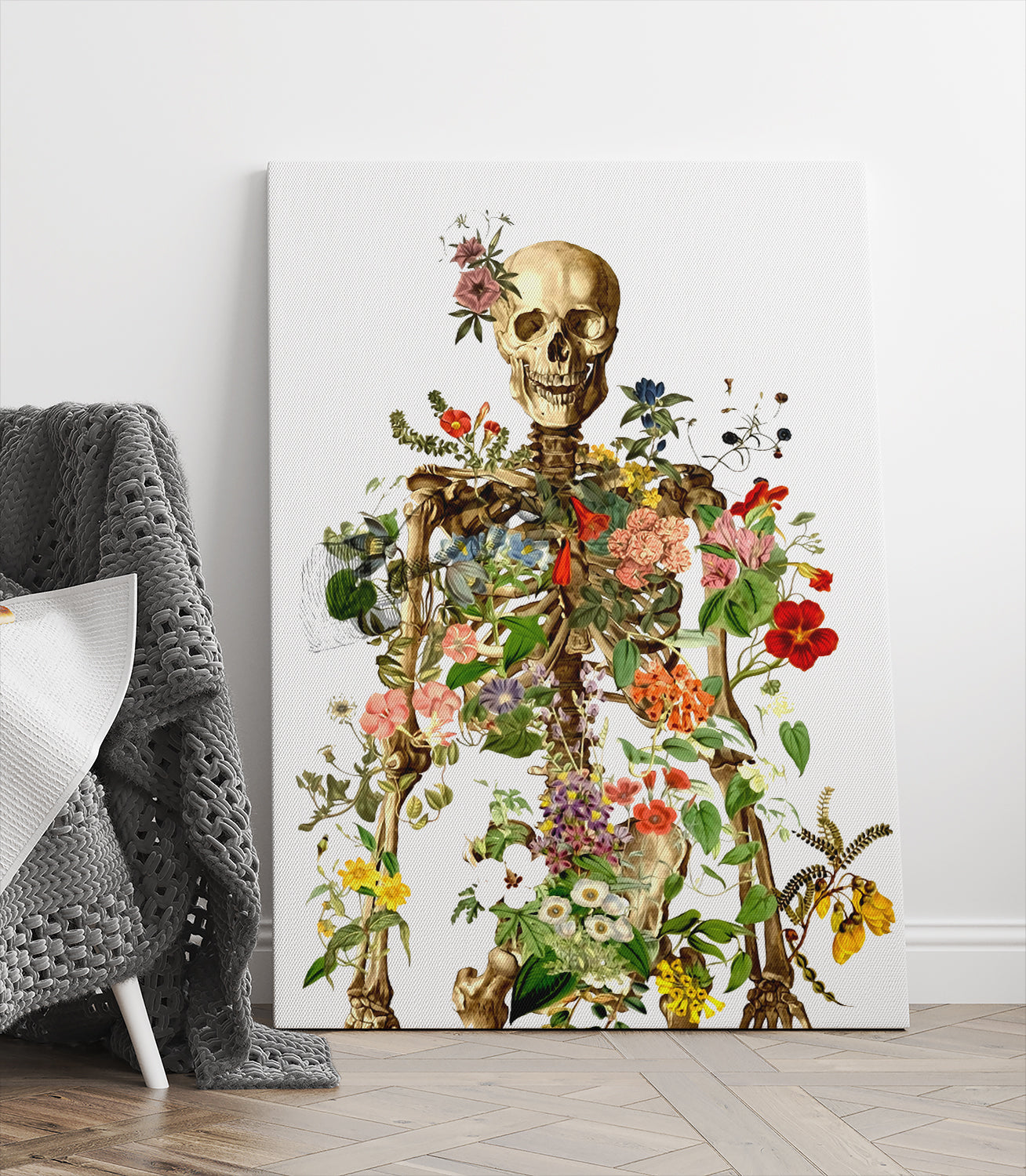 Human Skeleton Flower Canvas Wall Art - Gift For Doctor Art - Anatomy Canvas Prints