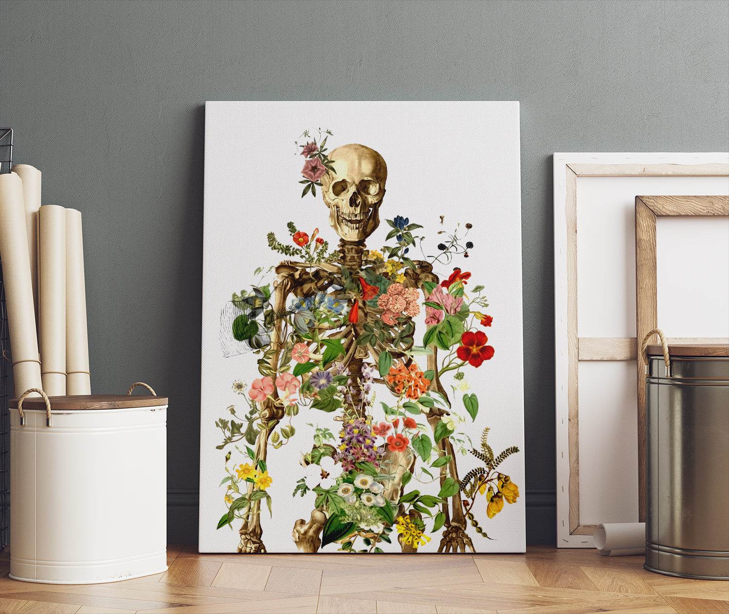 Human Skeleton Flower Canvas Wall Art - Gift For Doctor Art - Anatomy Canvas Prints