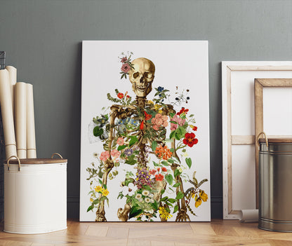 Human Skeleton Flower Canvas Wall Art - Gift For Doctor Art - Anatomy Canvas Prints