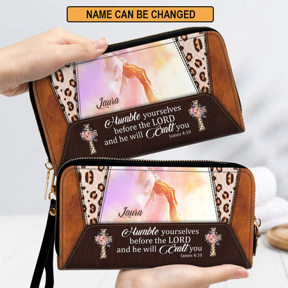 Humble Yourselves Before The Lord, And He Will Exalt You Clutch Purse For Women - Personalized Name - Christian Gifts For Women