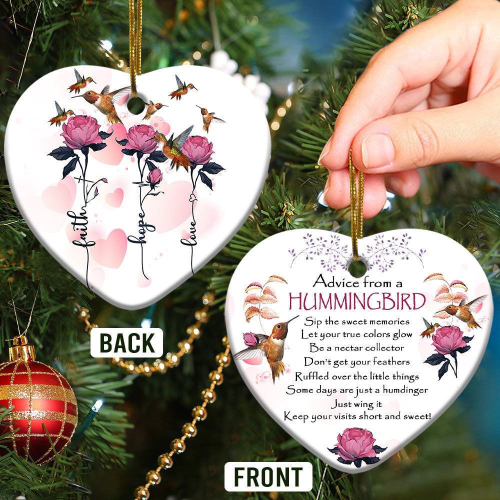 Hummingbird Advice Heart Ornament - Christmas Ornament - Ciaocustom