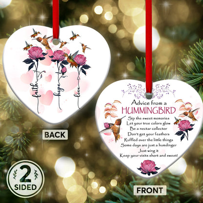 Hummingbird Advice Heart Ornament - Christmas Ornament - Ciaocustom