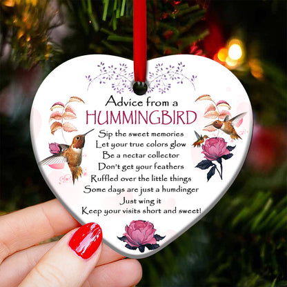 Hummingbird Advice Heart Ornament - Christmas Ornament - Ciaocustom