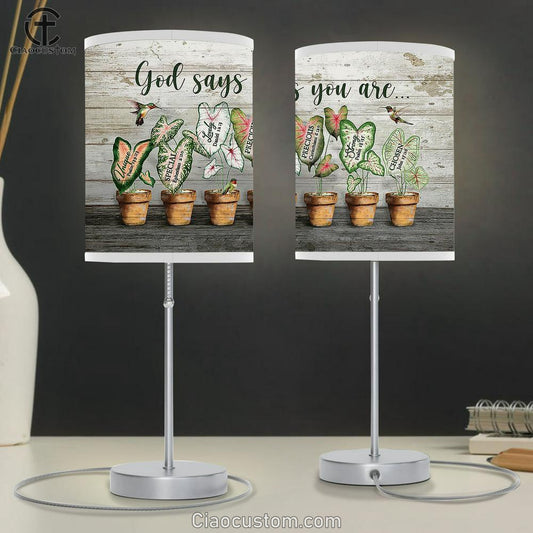 Hummingbird Caladium Pots God Says You Are Large Table Lamp Art - Christian Room Decor - Religious Room Decor