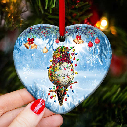 Hummingbird Christmas Light Heart Ceramic Ornament - Christmas Ornament - Christmas Gift