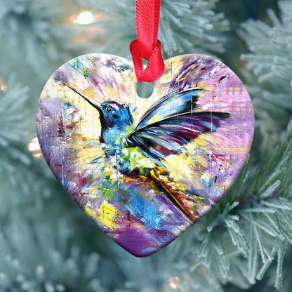 Hummingbird Colorful Heart Ceramic Ornament - Christmas Ornament - Christmas Gift