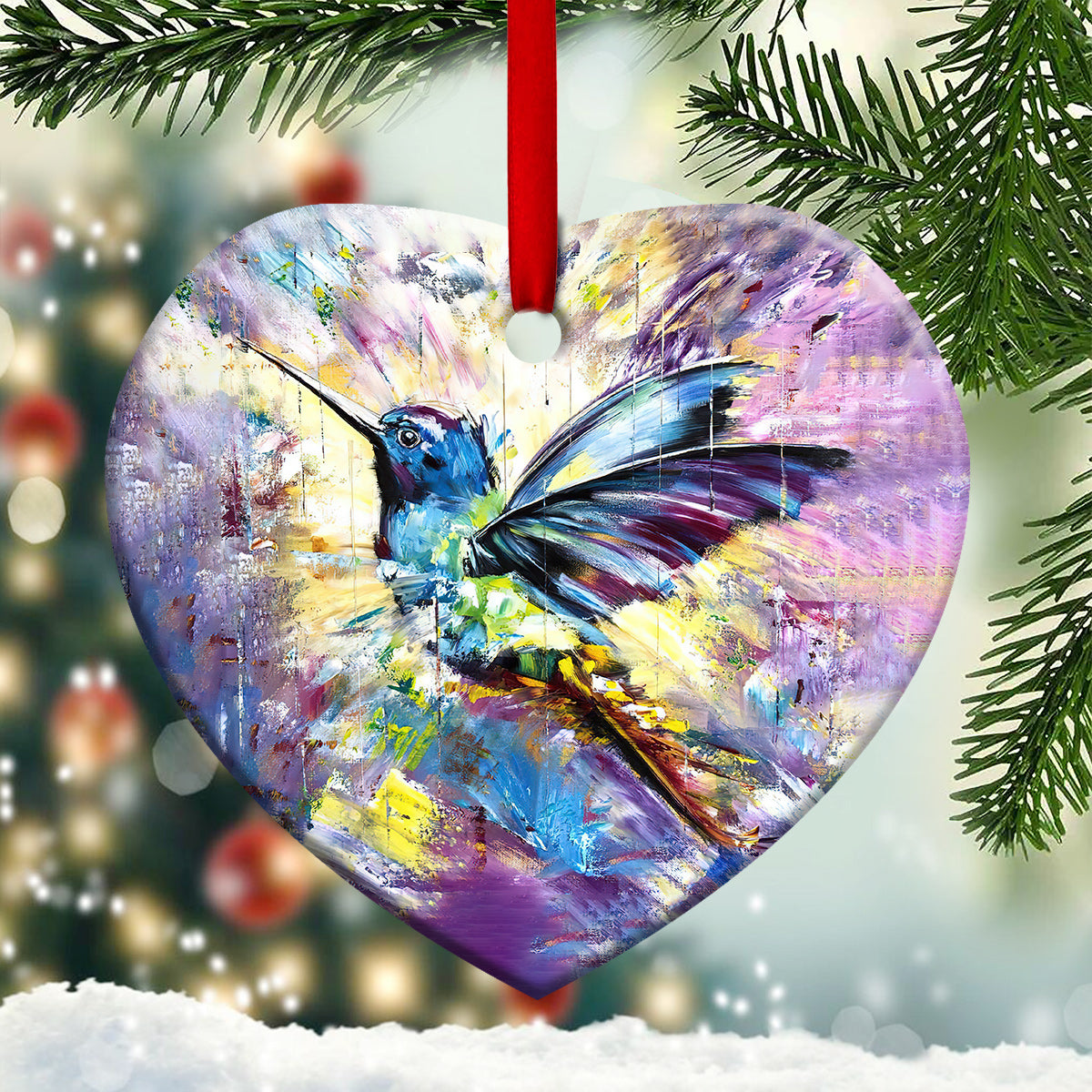 Hummingbird Colorful Heart Ceramic Ornament - Christmas Ornament - Christmas Gift
