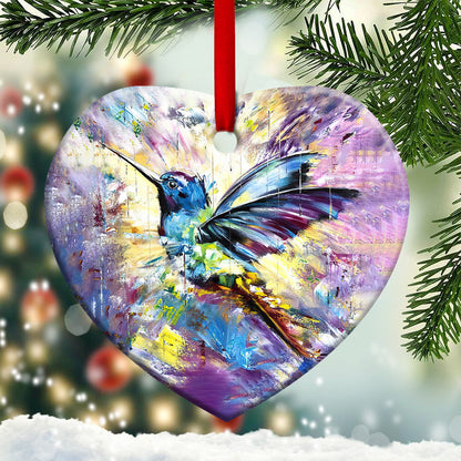 Hummingbird Colorful Heart Ceramic Ornament - Christmas Ornament - Christmas Gift