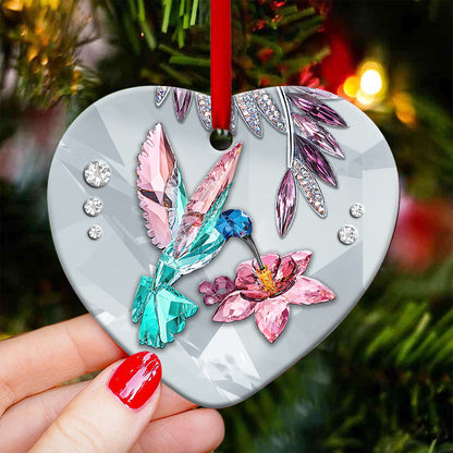 Hummingbird Crystal Style Heart Ornament - Christmas Ornament - Ciaocustom
