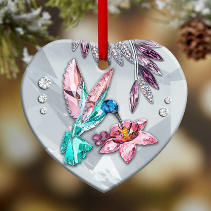 Hummingbird Crystal Style Heart Ornament - Christmas Ornament - Ciaocustom