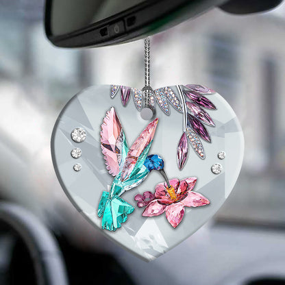 Hummingbird Crystal Style Heart Ornament - Christmas Ornament - Ciaocustom