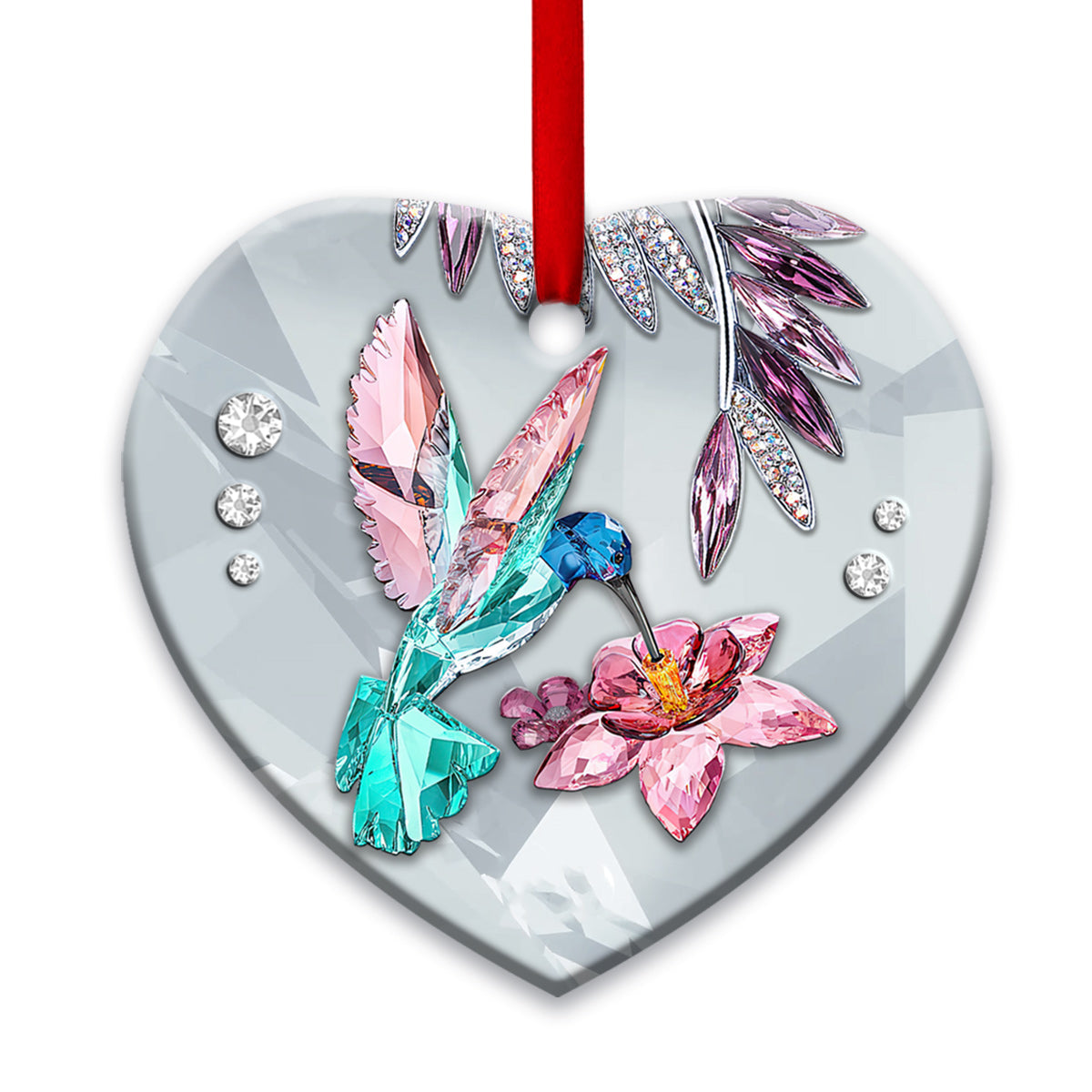 Hummingbird Crystal Style Heart Ornament - Christmas Ornament - Ciaocustom