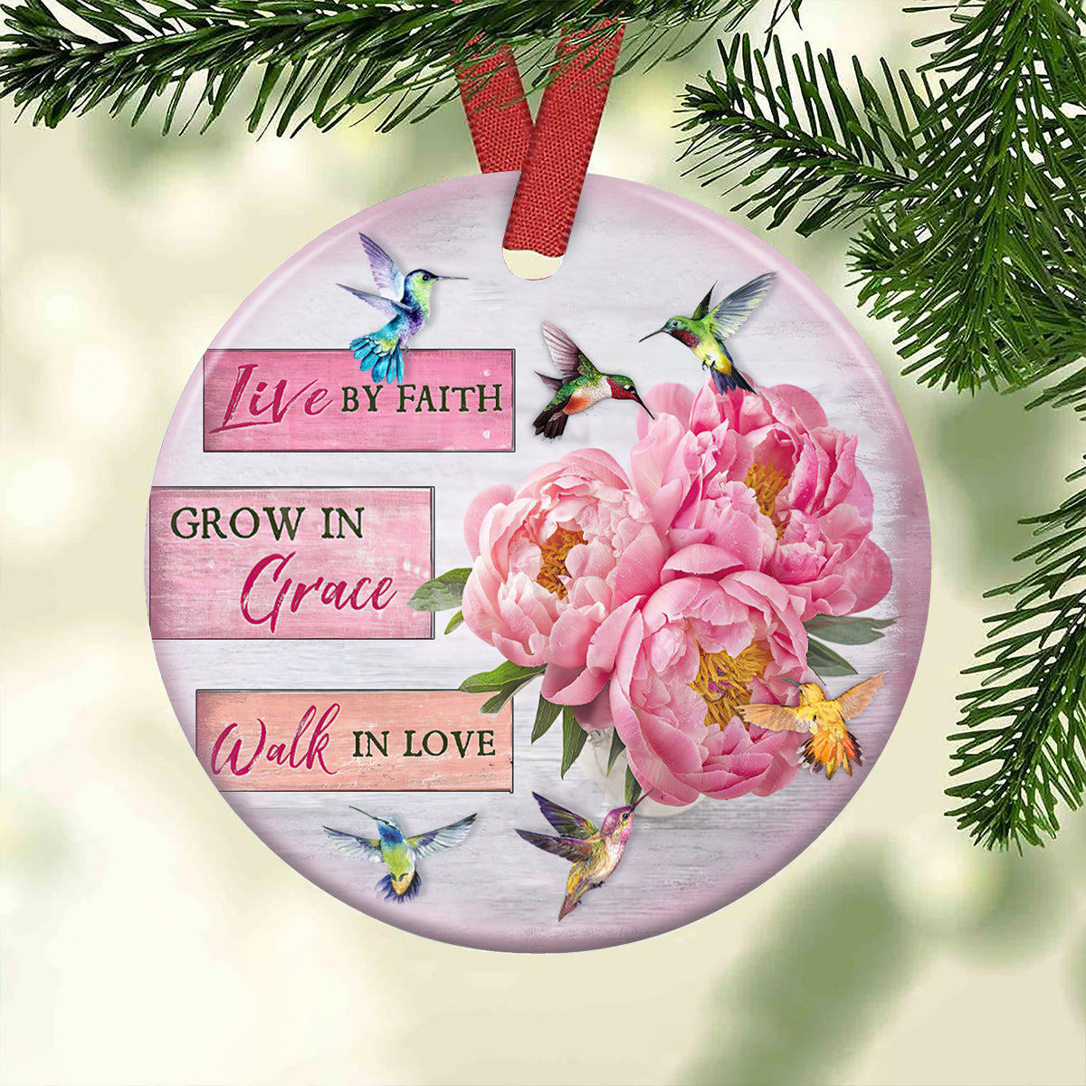 Hummingbird Faith 2 Ceramic Circle Ornament - Decorative Ornament - Christmas Ornament