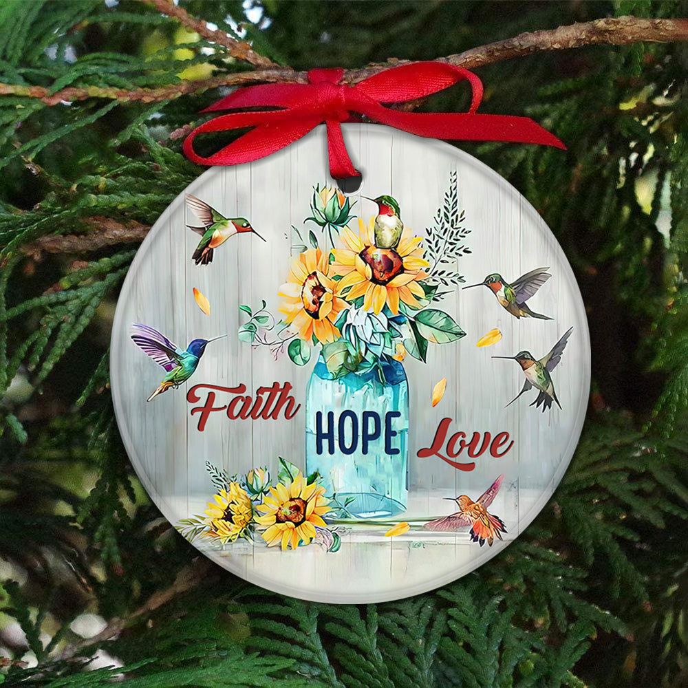 Hummingbird Faith God Ceramic Circle Ornament - Decorative Ornament - Christmas Ornament