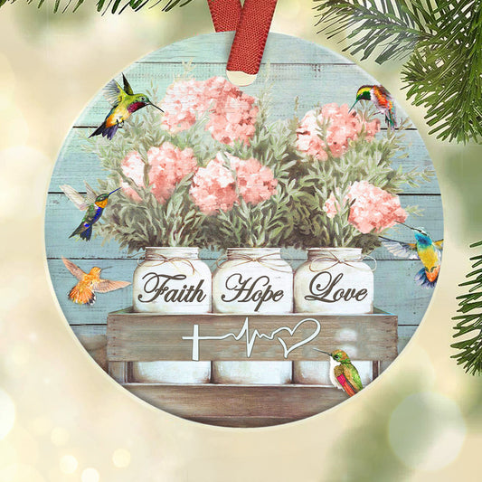 Hummingbird Faith Hope Love Ceramic Circle Ornament - Decorative Ornament - Christmas Ornament