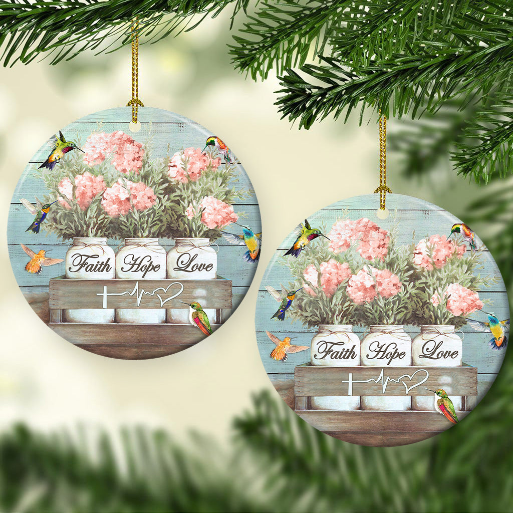 Hummingbird Faith Hope Love Ceramic Circle Ornament - Decorative Ornament - Christmas Ornament