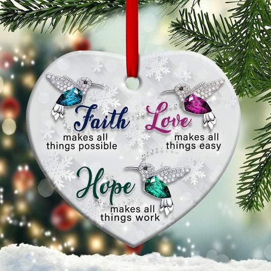 Hummingbird Faith Jewelry Style Heart Ceramic Ornament - Christmas Ornament - Christmas Gift