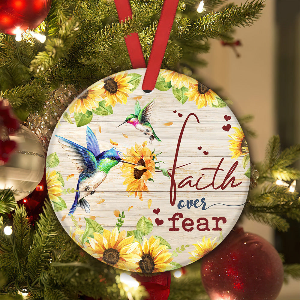 Hummingbird Faith Over Fear 2 Ceramic Circle Ornament - Decorative Ornament - Christmas Ornament