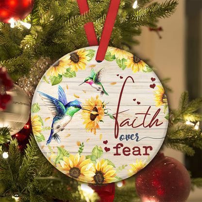 Hummingbird Faith Over Fear 2 Ceramic Circle Ornament - Decorative Ornament - Christmas Ornament