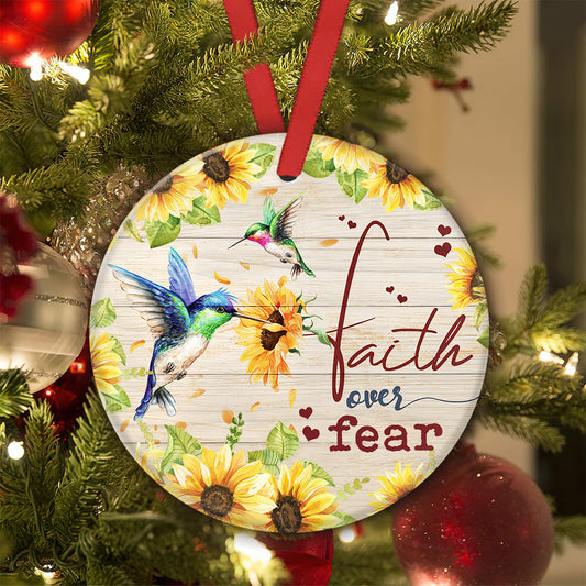 Hummingbird Faith Over Fear 2 Ceramic Circle Ornament - Decorative Ornament - Christmas Ornament