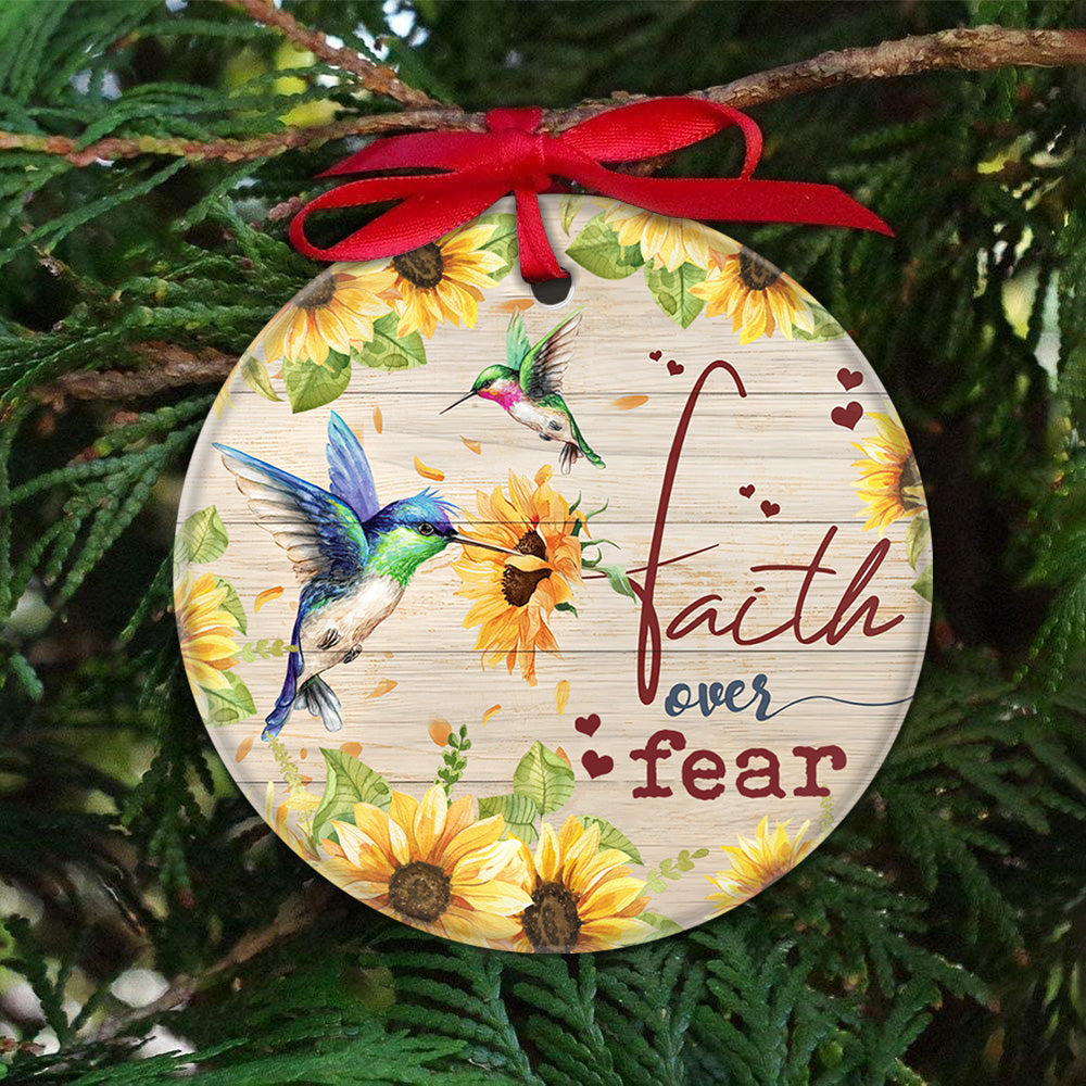 Hummingbird Faith Over Fear 2 Ceramic Circle Ornament - Decorative Ornament - Christmas Ornament