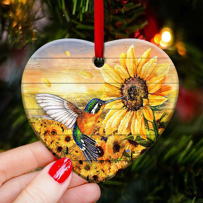 Hummingbird Faith Wood Style Heart Ceramic Ornament - Christmas Ornament - Christmas Gift